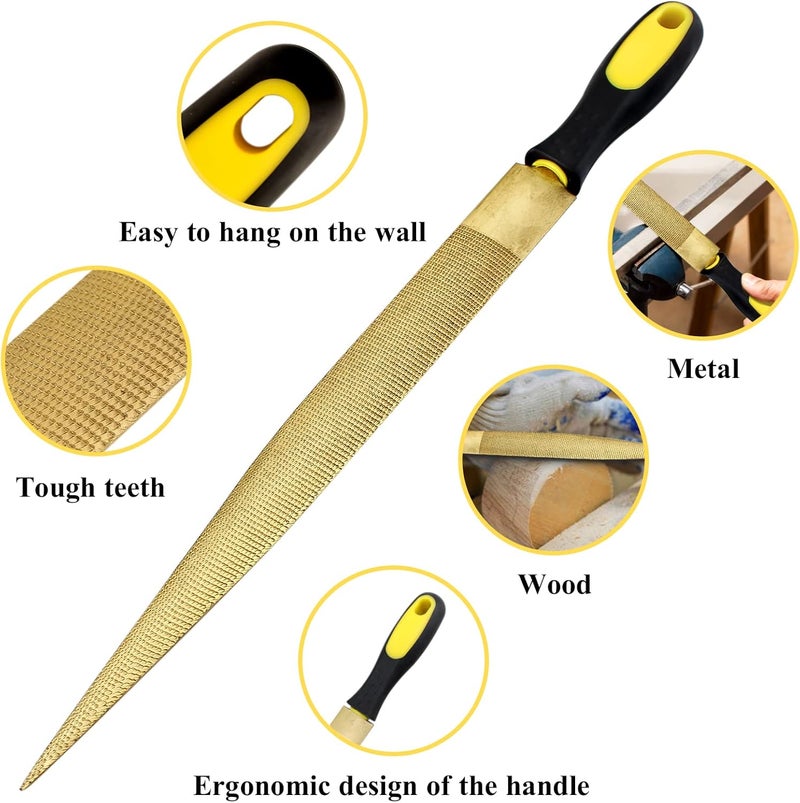 NKTM Wood File, Needle File Set Wood Files for Wood Working Wood Rasp Files Tools Golden Tapered Wood Rasp Bastard File with Rubber Handle in Gift Bag for Carving 2 Pack (6 * 8 inch) - Image 4